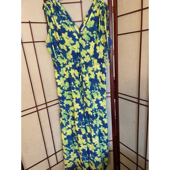 Calvin Klein Size 14 Blue Floral Sheath Dress Yellow Flowers Career EUC - Picture 3 of 9